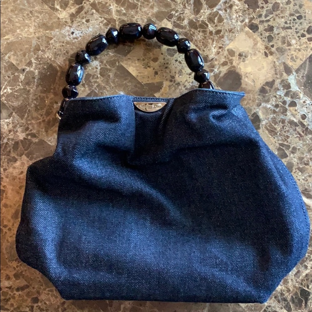 Christian Dior Denim Beaded Handle Bag